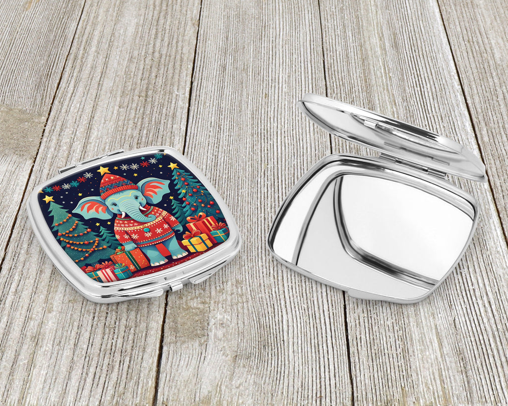 Elephant Christmas Compact Mirror Decorative Travel Makeup Mirror for Women Girls Gifts Pocket Makeup Mirror Folding Handheld