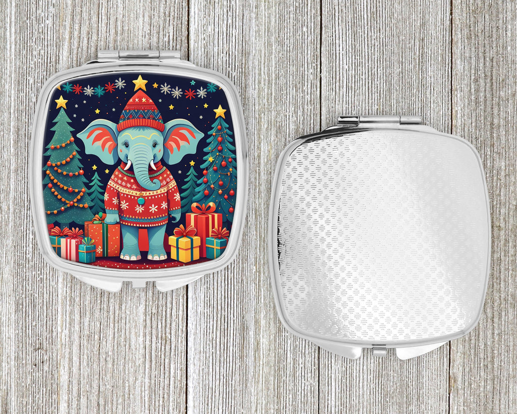Elephant Christmas Compact Mirror Decorative Travel Makeup Mirror for Women Girls Gifts Pocket Makeup Mirror Folding Handheld