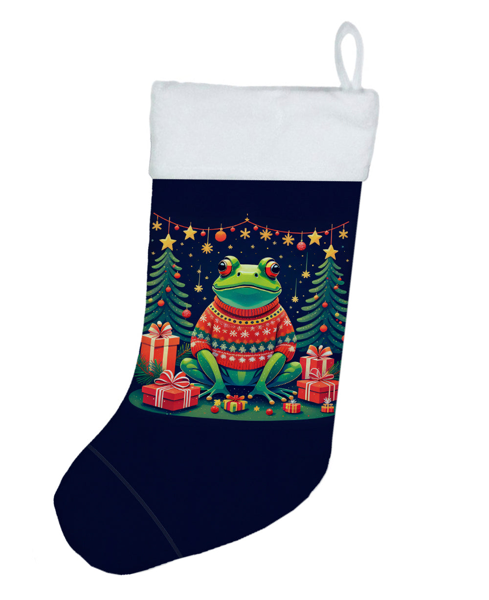 Frog Christmas Holiday Stocking Double-Sided Print, Polyester Suede,11x18, Made in USA