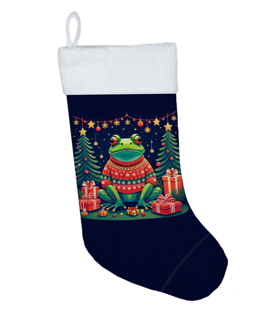 Frog Christmas Holiday Stocking Double-Sided Print, Polyester Suede,11x18, Made in USA