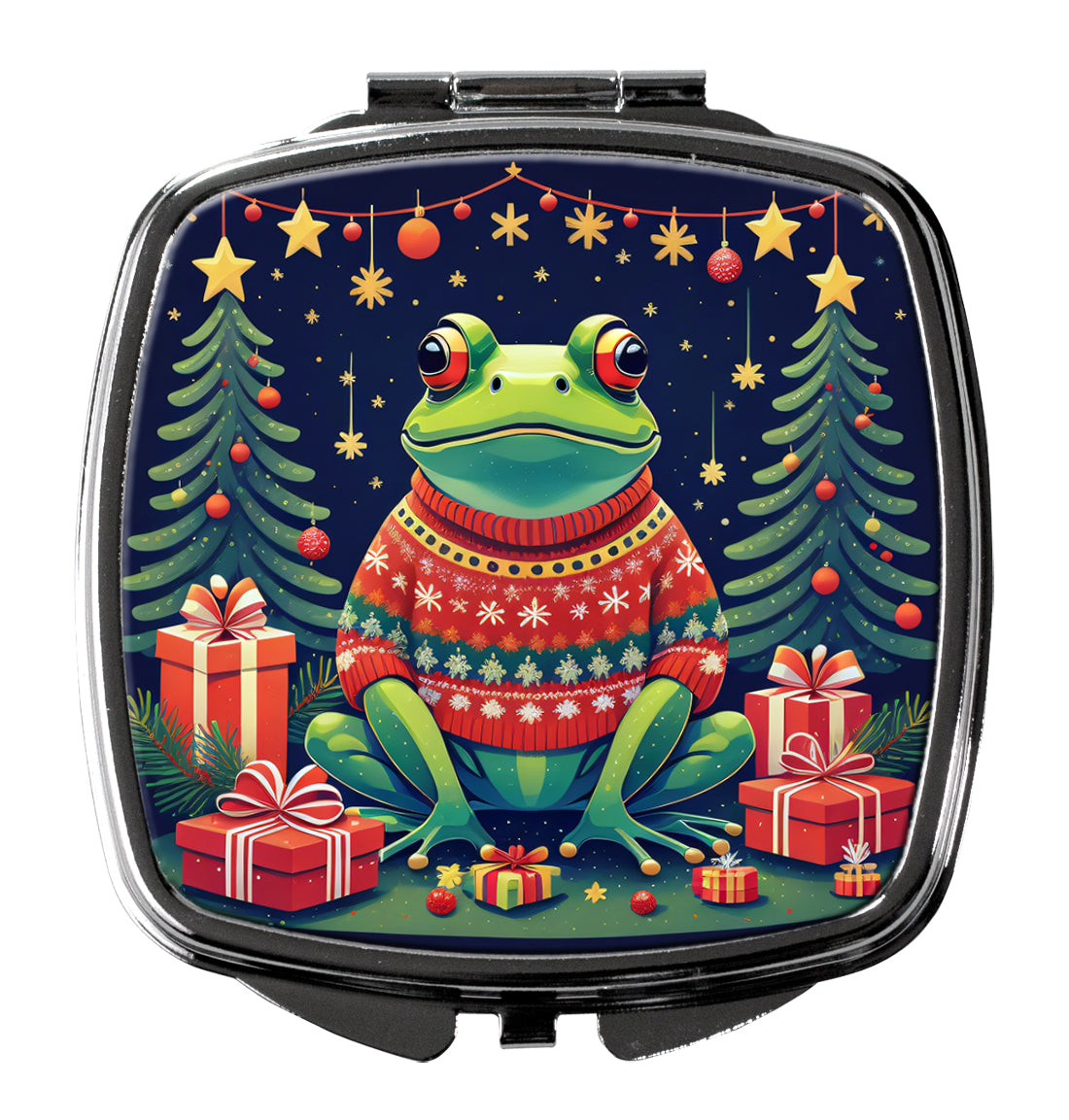 Frog Christmas Compact Mirror Decorative Travel Makeup Mirror for Women Girls Gifts Pocket Makeup Mirror Folding Handheld