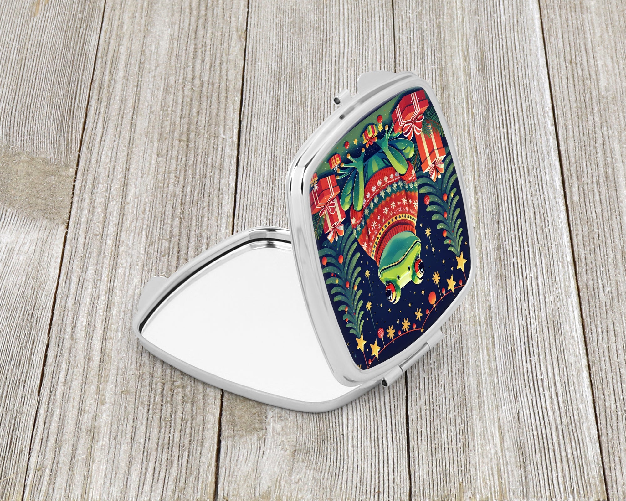 Frog Christmas Compact Mirror Decorative Travel Makeup Mirror for Women Girls Gifts Pocket Makeup Mirror Folding Handheld