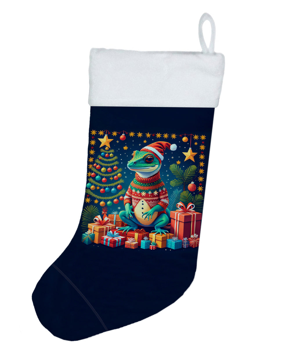 Gecko Christmas Holiday Stocking Double-Sided Print, Polyester Suede,11x18, Made in USA