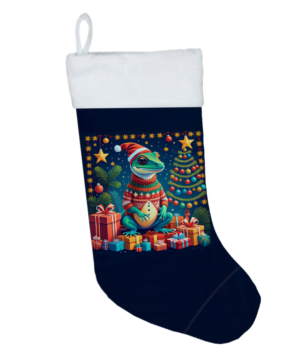 Gecko Christmas Holiday Stocking Double-Sided Print, Polyester Suede,11x18, Made in USA
