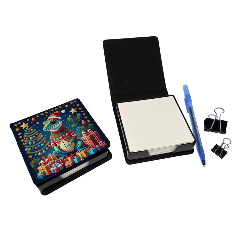Gecko Christmas PU Leather Note Paper Holder with Artist-Designed Cover, Desk Accessory, Office Gift