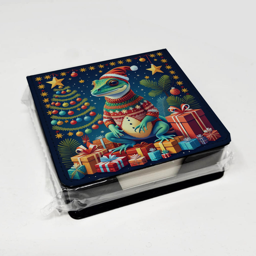 Gecko Christmas PU Leather Note Paper Holder with Artist-Designed Cover, Desk Accessory, Office Gift