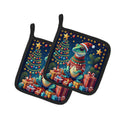 Gecko Christmas Pot Holder Set of 2 Heat Resistant Quilted Hot Pads 7.5 x 7.5 Inch, Insulated Kitchen Trivets for Cooking & Baking