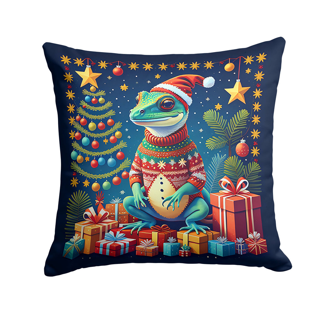 Gecko Christmas Decorative Throw Pillow 14x14 Indoor Outdoor Accent Cushion, Fabric Cover with Insert for Sofa, Bed, Porch & Living Room