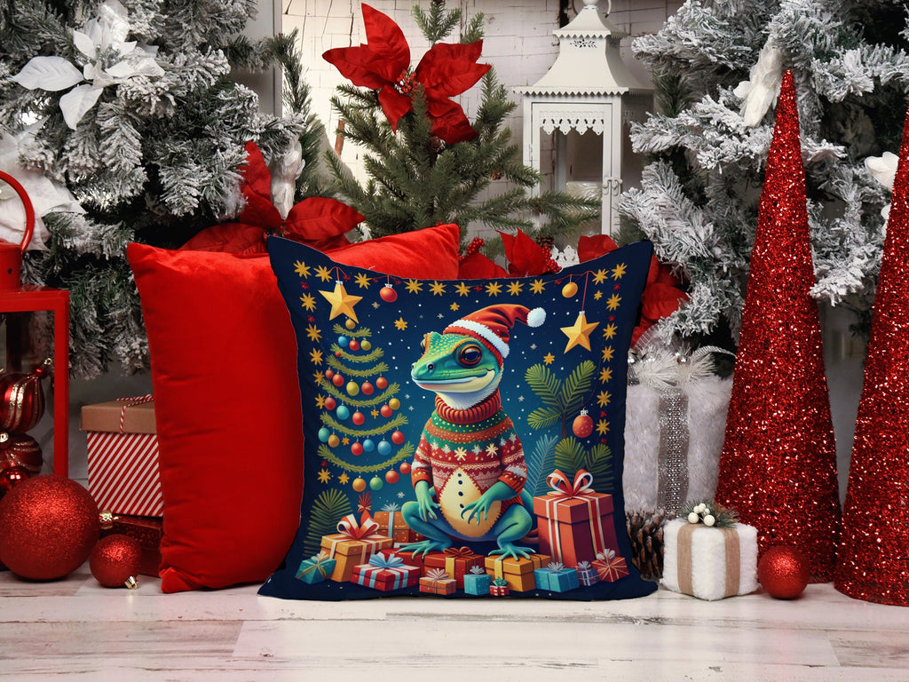 Gecko Christmas Decorative Throw Pillow 18x18 Indoor Outdoor Accent Cushion, Fabric Cover with Insert for Sofa, Bed, Porch & Living Room