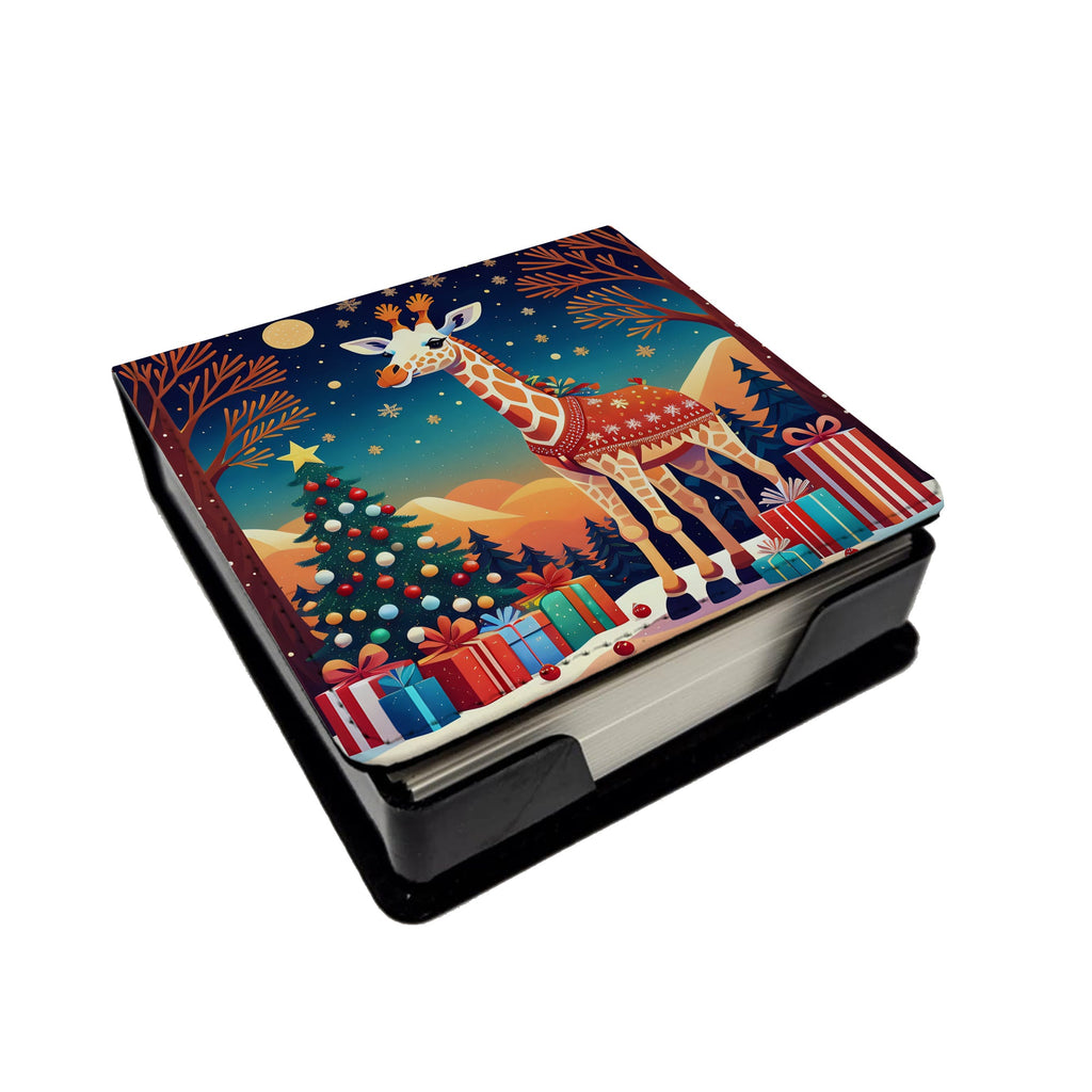 Giraffe Christmas PU Leather Note Paper Holder with Artist-Designed Cover, Desk Accessory, Office Gift