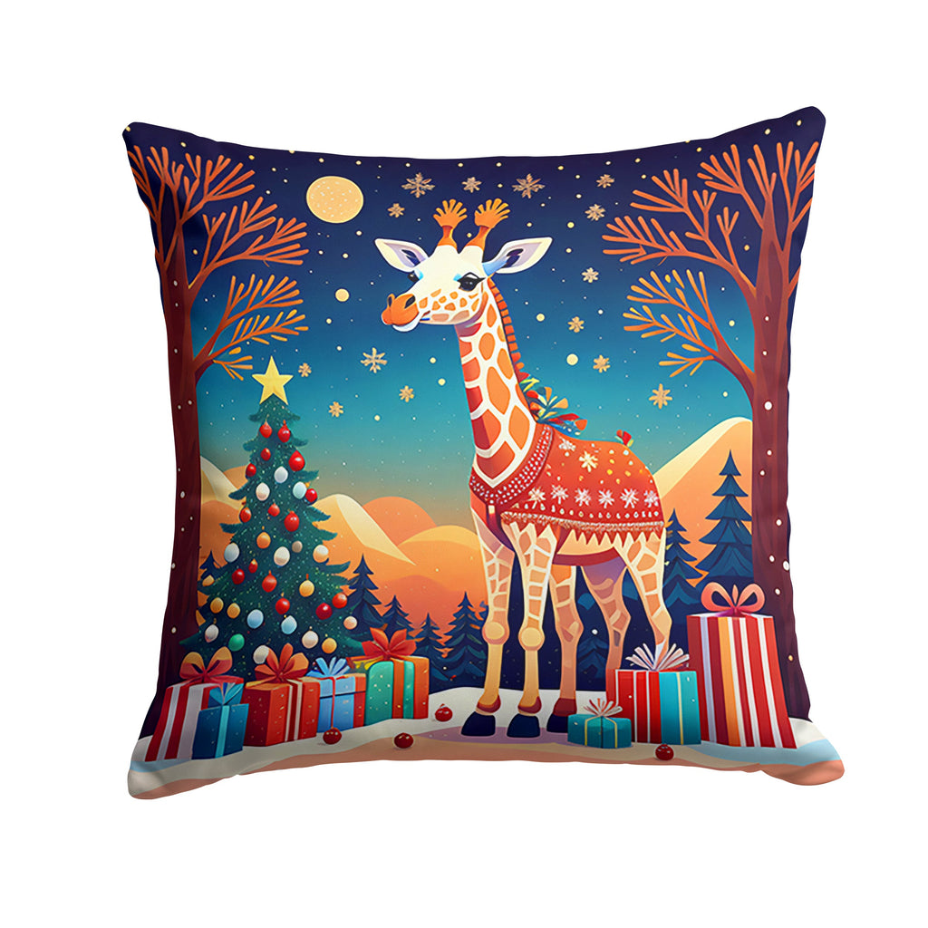 Giraffe Christmas Decorative Throw Pillow 14x14 Indoor Outdoor Accent Cushion, Fabric Cover with Insert for Sofa, Bed, Porch & Living Room