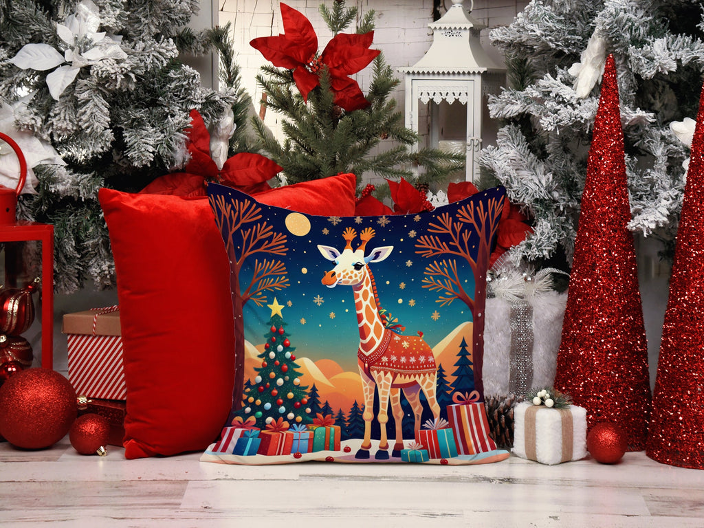 Giraffe Christmas Decorative Throw Pillow 14x14 Indoor Outdoor Accent Cushion, Fabric Cover with Insert for Sofa, Bed, Porch & Living Room