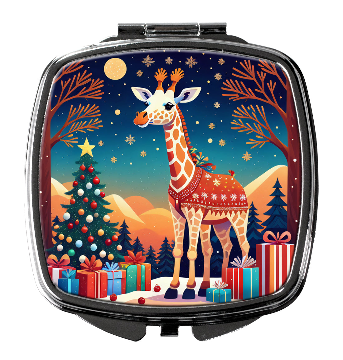 Giraffe Christmas Compact Mirror Decorative Travel Makeup Mirror for Women Girls Gifts Pocket Makeup Mirror Folding Handheld