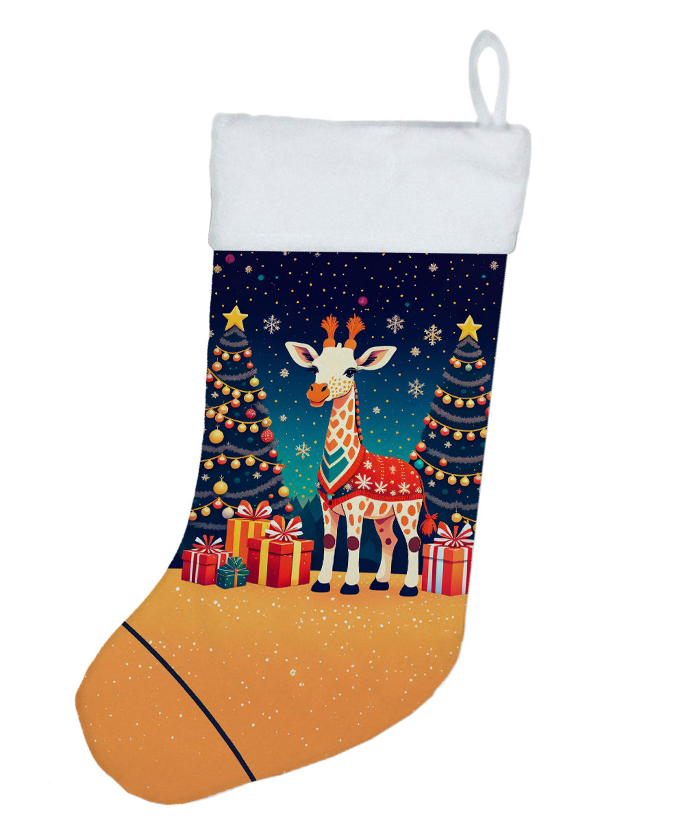 Giraffe Christmas Holiday Stocking Double-Sided Print, Polyester Suede,11x18, Made in USA