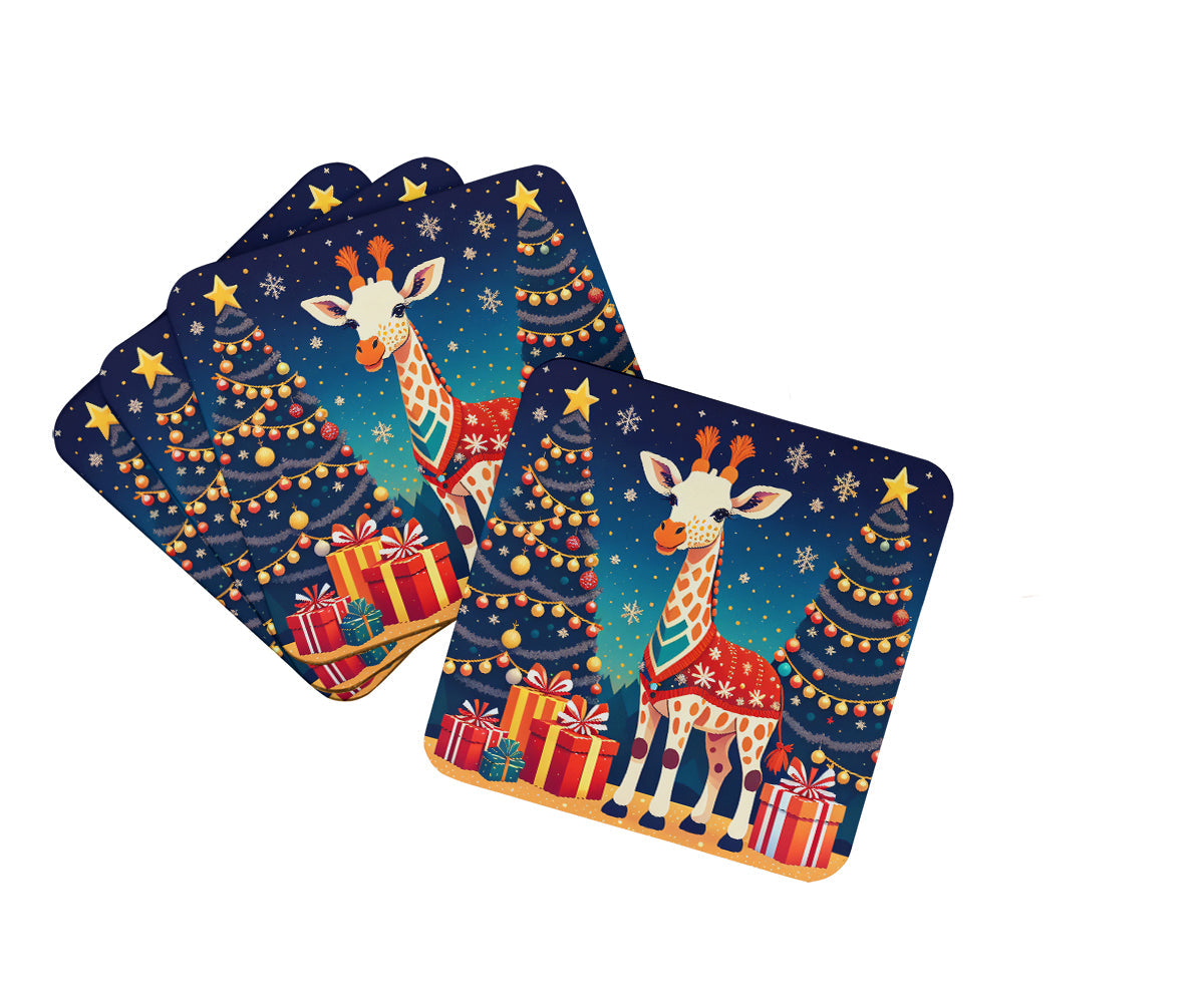 Giraffe Christmas Foam Coasters Set of 4 Cup Coasters for Indoor Outdoor, Tabletop Protection, Anti Slip, Mouse pad Material