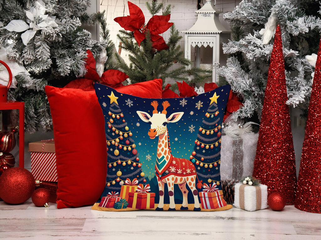 Giraffe Christmas Decorative Throw Pillow 14x14 Indoor Outdoor Accent Cushion, Fabric Cover with Insert for Sofa, Bed, Porch & Living Room