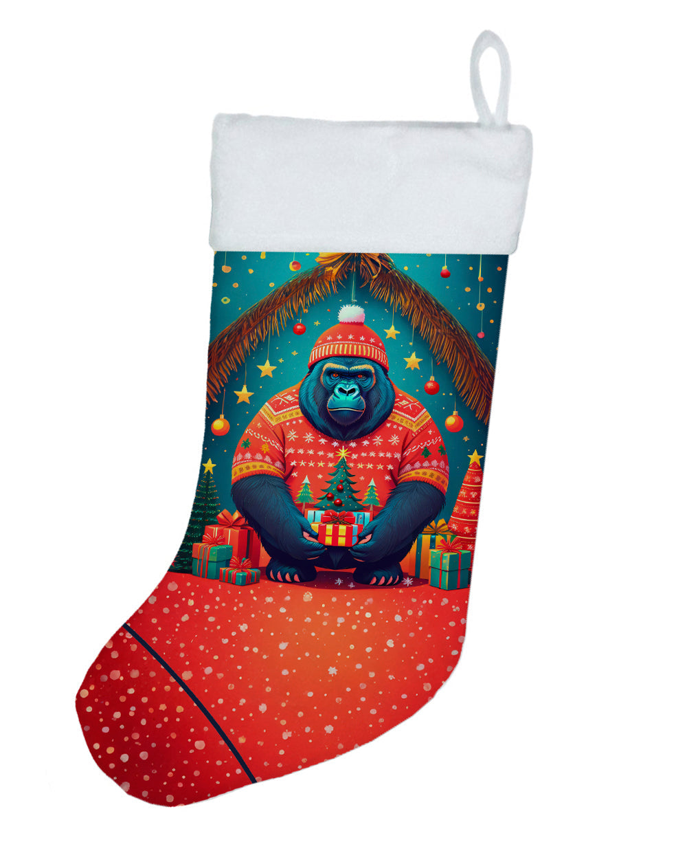 Gorilla Christmas Holiday Stocking Double-Sided Print, Polyester Suede,11x18, Made in USA