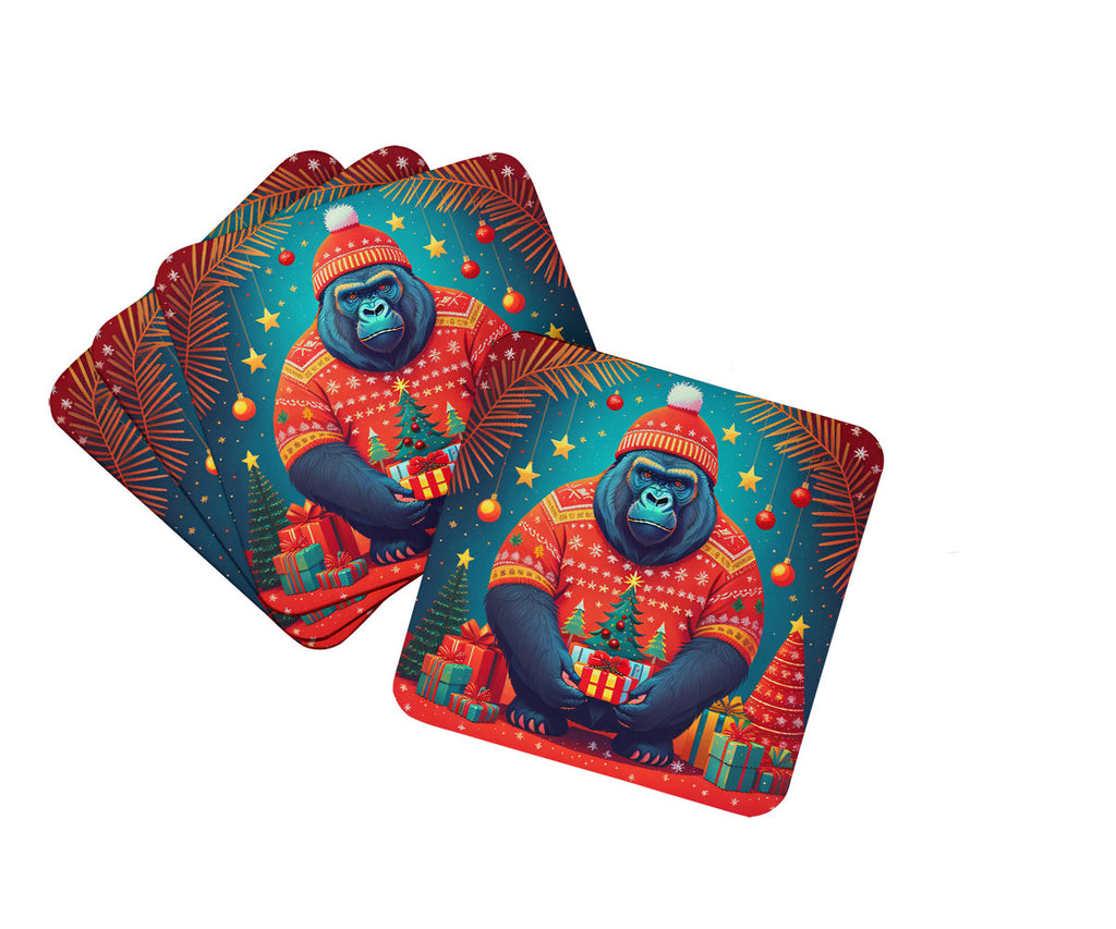 Gorilla Christmas Foam Coasters Set of 4 Cup Coasters for Indoor Outdoor, Tabletop Protection, Anti Slip, Mouse pad Material