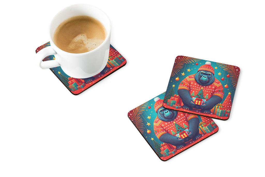 Gorilla Christmas Foam Coasters Set of 4 Cup Coasters for Indoor Outdoor, Tabletop Protection, Anti Slip, Mouse pad Material