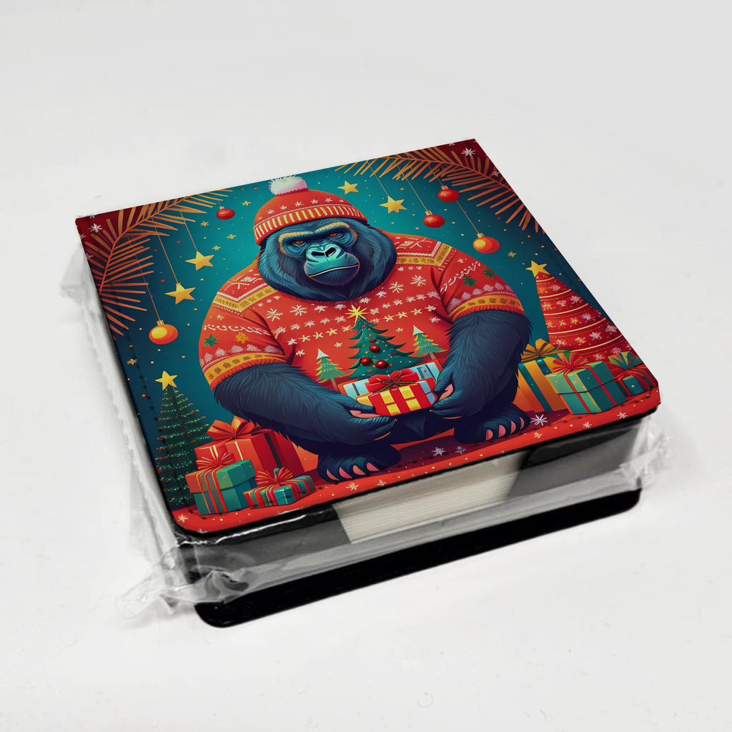 Gorilla Christmas PU Leather Note Paper Holder with Artist-Designed Cover, Desk Accessory, Office Gift
