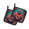 Gorilla Christmas Pot Holder Set of 2 Heat Resistant Quilted Hot Pads 7.5 x 7.5 Inch, Insulated Kitchen Trivets for Cooking & Baking