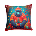 Gorilla Christmas Decorative Throw Pillow 14x14 Indoor Outdoor Accent Cushion, Fabric Cover with Insert for Sofa, Bed, Porch & Living Room