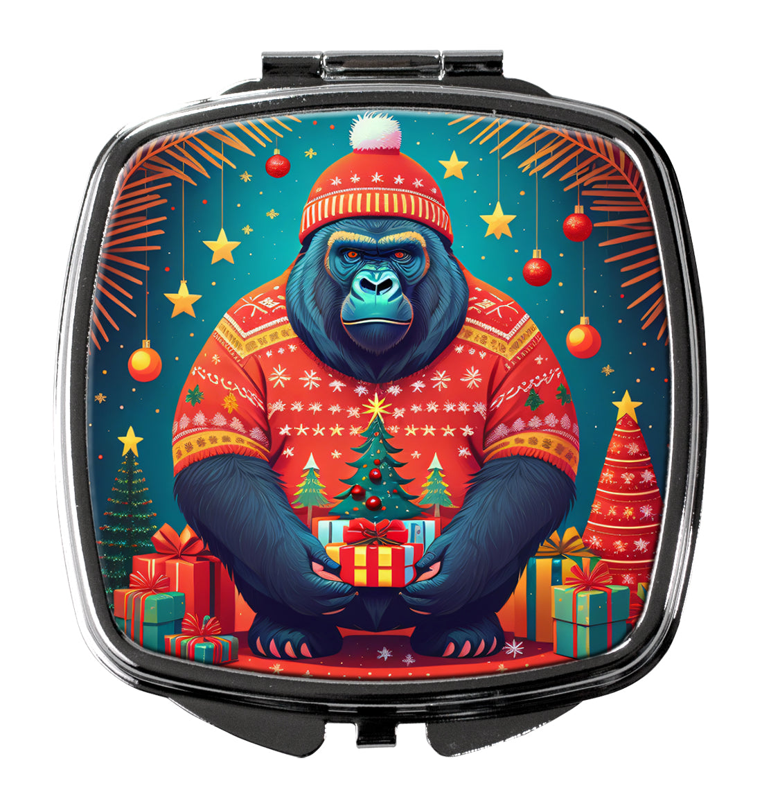 Gorilla Christmas Compact Mirror Decorative Travel Makeup Mirror for Women Girls Gifts Pocket Makeup Mirror Folding Handheld