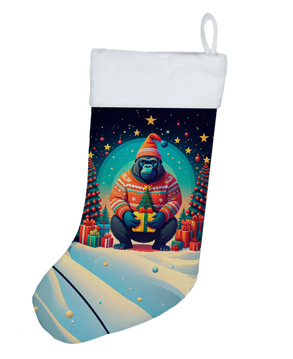 Gorilla Christmas Holiday Stocking Double-Sided Print, Polyester Suede,11x18, Made in USA