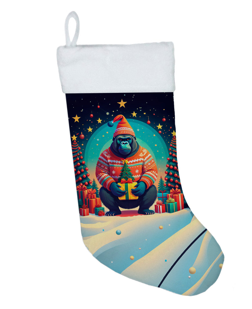 Gorilla Christmas Holiday Stocking Double-Sided Print, Polyester Suede,11x18, Made in USA