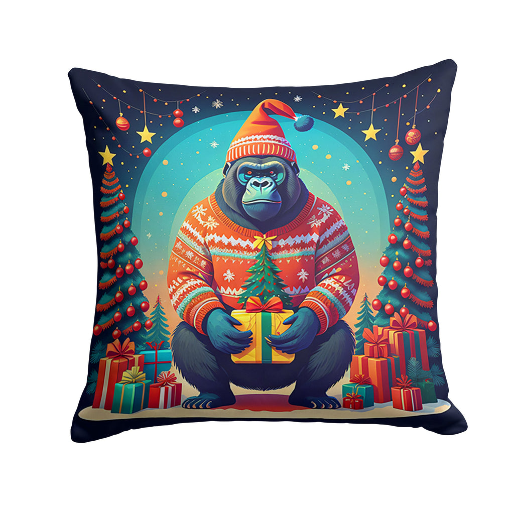 Gorilla Christmas Decorative Throw Pillow 14x14 Indoor Outdoor Accent Cushion, Fabric Cover with Insert for Sofa, Bed, Porch & Living Room