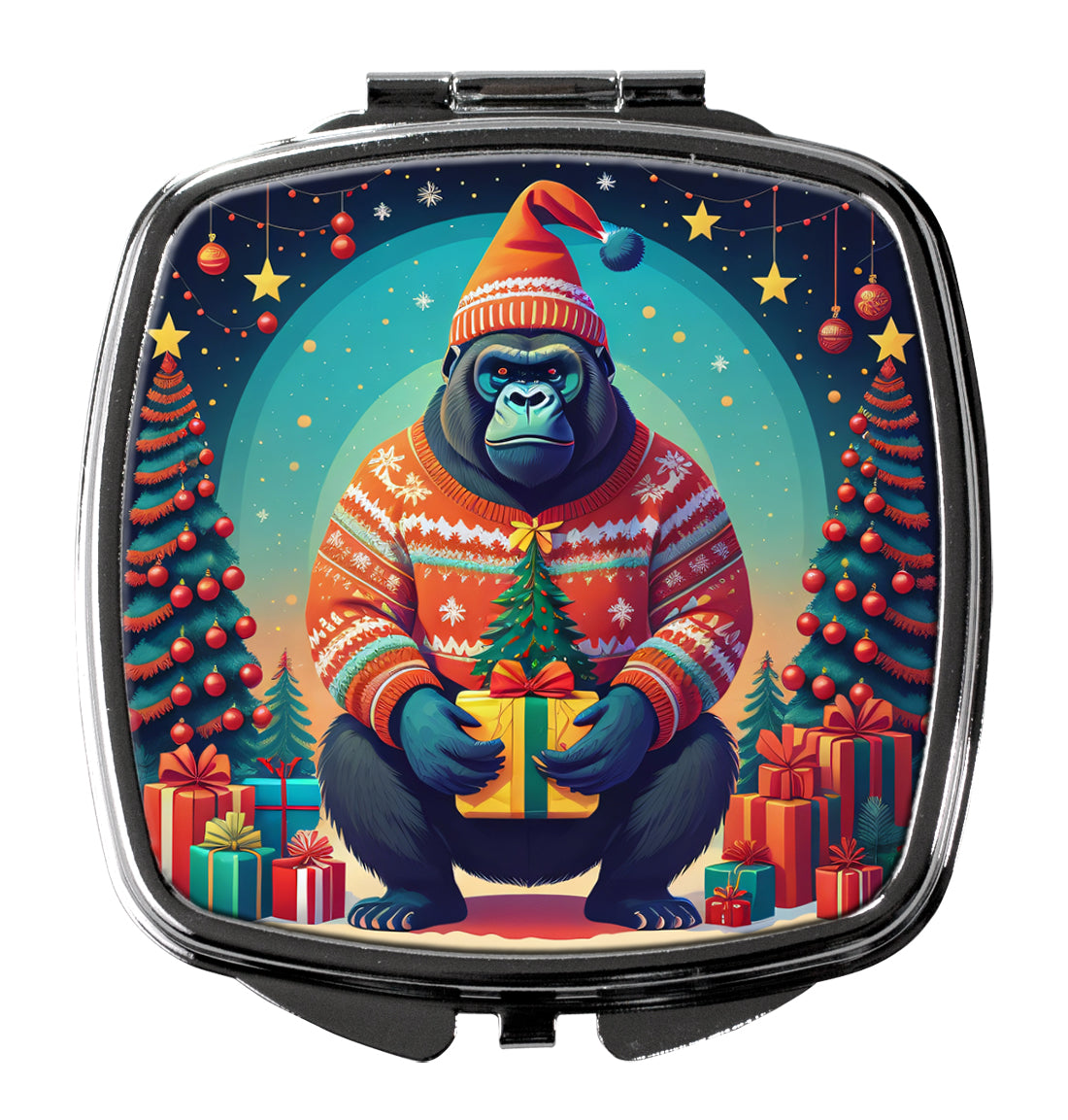 Gorilla Christmas Compact Mirror Decorative Travel Makeup Mirror for Women Girls Gifts Pocket Makeup Mirror Folding Handheld