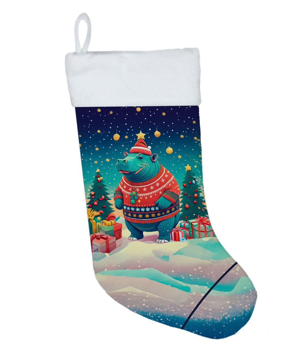 Hippopotamus Christmas Holiday Stocking Double-Sided Print, Polyester Suede,11x18, Made in USA