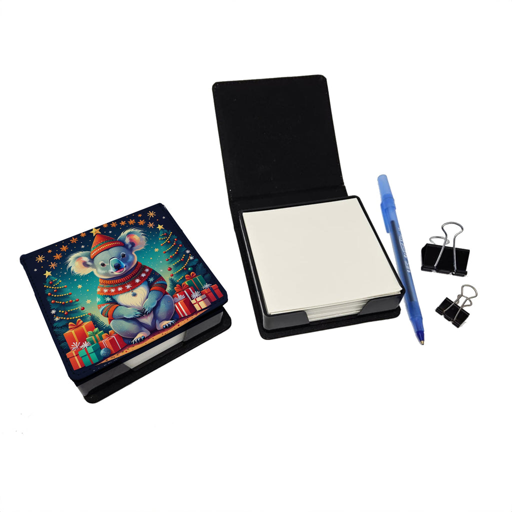 Koala Christmas PU Leather Note Paper Holder with Artist-Designed Cover, Desk Accessory, Office Gift