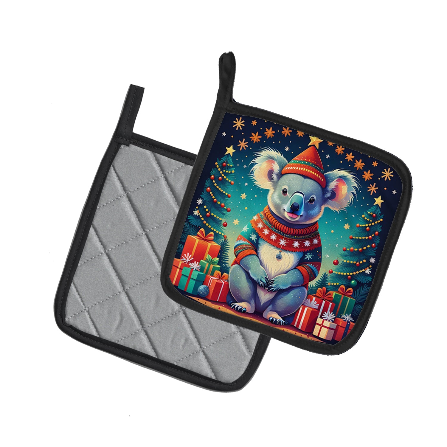 Koala Christmas Pot Holder Set of 2 Heat Resistant Quilted Hot Pads 7.5 x 7.5 Inch, Insulated Kitchen Trivets for Cooking & Baking