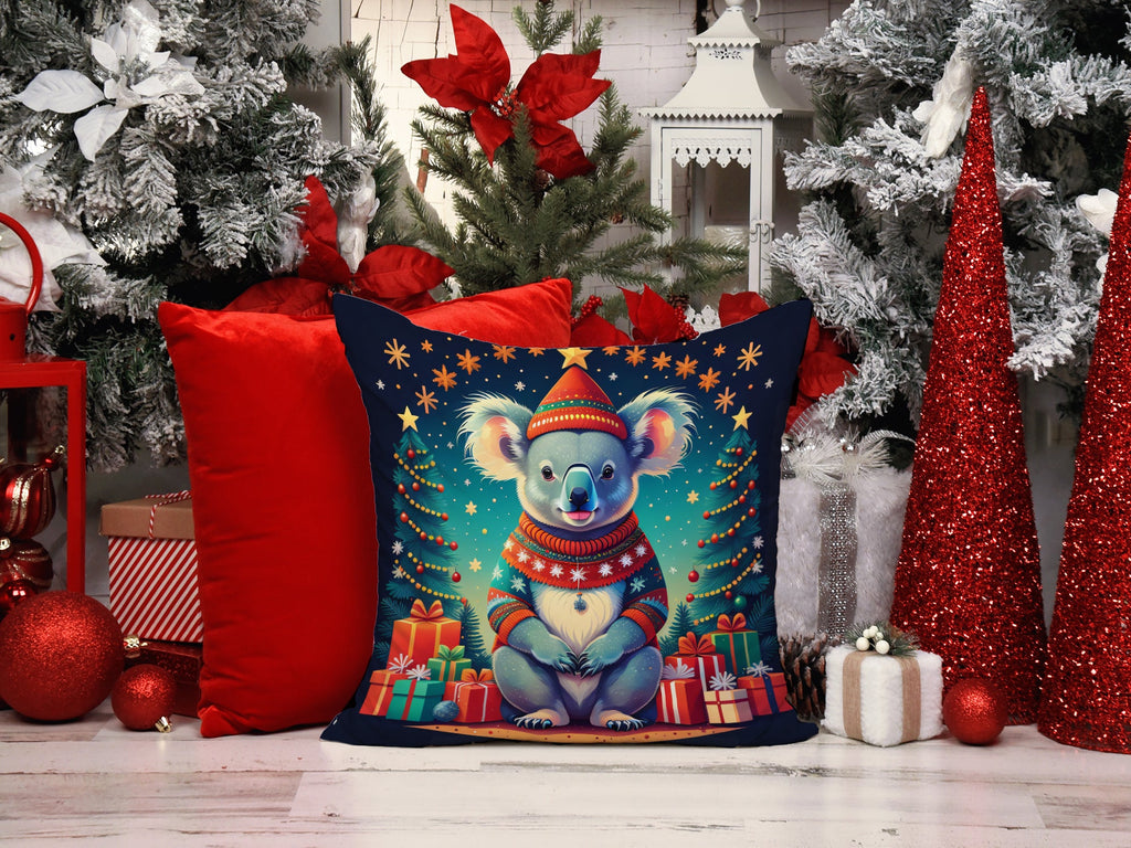 Koala Christmas Decorative Throw Pillow 18x18 Indoor Outdoor Accent Cushion, Fabric Cover with Insert for Sofa, Bed, Porch & Living Room