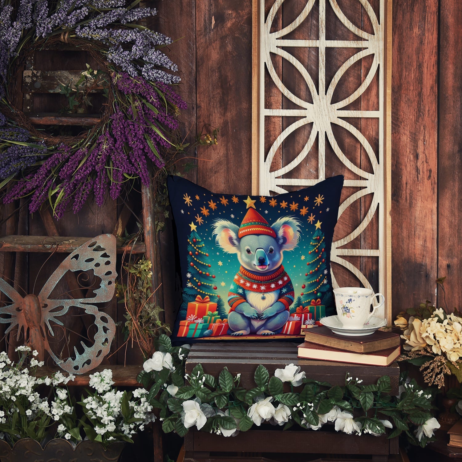 Koala Christmas Decorative Throw Pillow 18x18 Indoor Outdoor Accent Cushion, Fabric Cover with Insert for Sofa, Bed, Porch & Living Room
