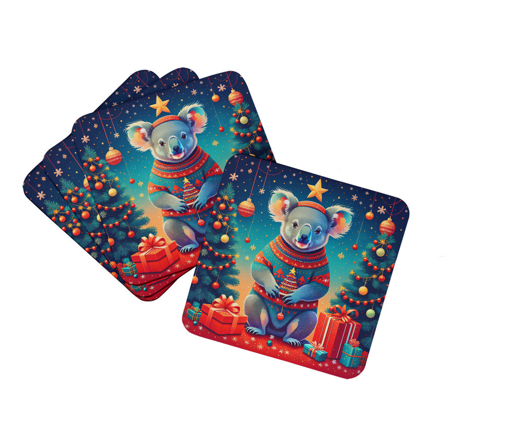 Koala Christmas Foam Coasters Set of 4 Cup Coasters for Indoor Outdoor, Tabletop Protection, Anti Slip, Mouse pad Material