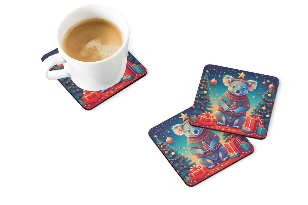 Koala Christmas Foam Coasters Set of 4 Cup Coasters for Indoor Outdoor, Tabletop Protection, Anti Slip, Mouse pad Material