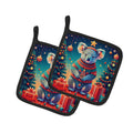 Koala Christmas Pot Holder Set of 2 Heat Resistant Quilted Hot Pads 7.5 x 7.5 Inch, Insulated Kitchen Trivets for Cooking & Baking