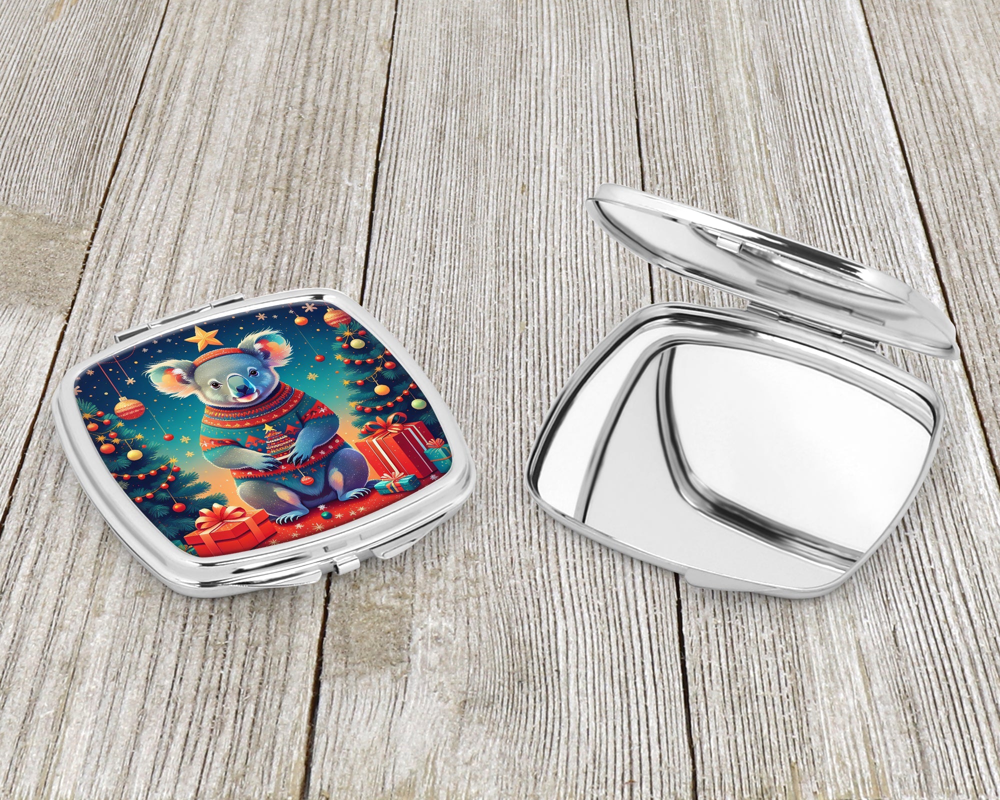 Koala Christmas Compact Mirror Decorative Travel Makeup Mirror for Women Girls Gifts Pocket Makeup Mirror Folding Handheld