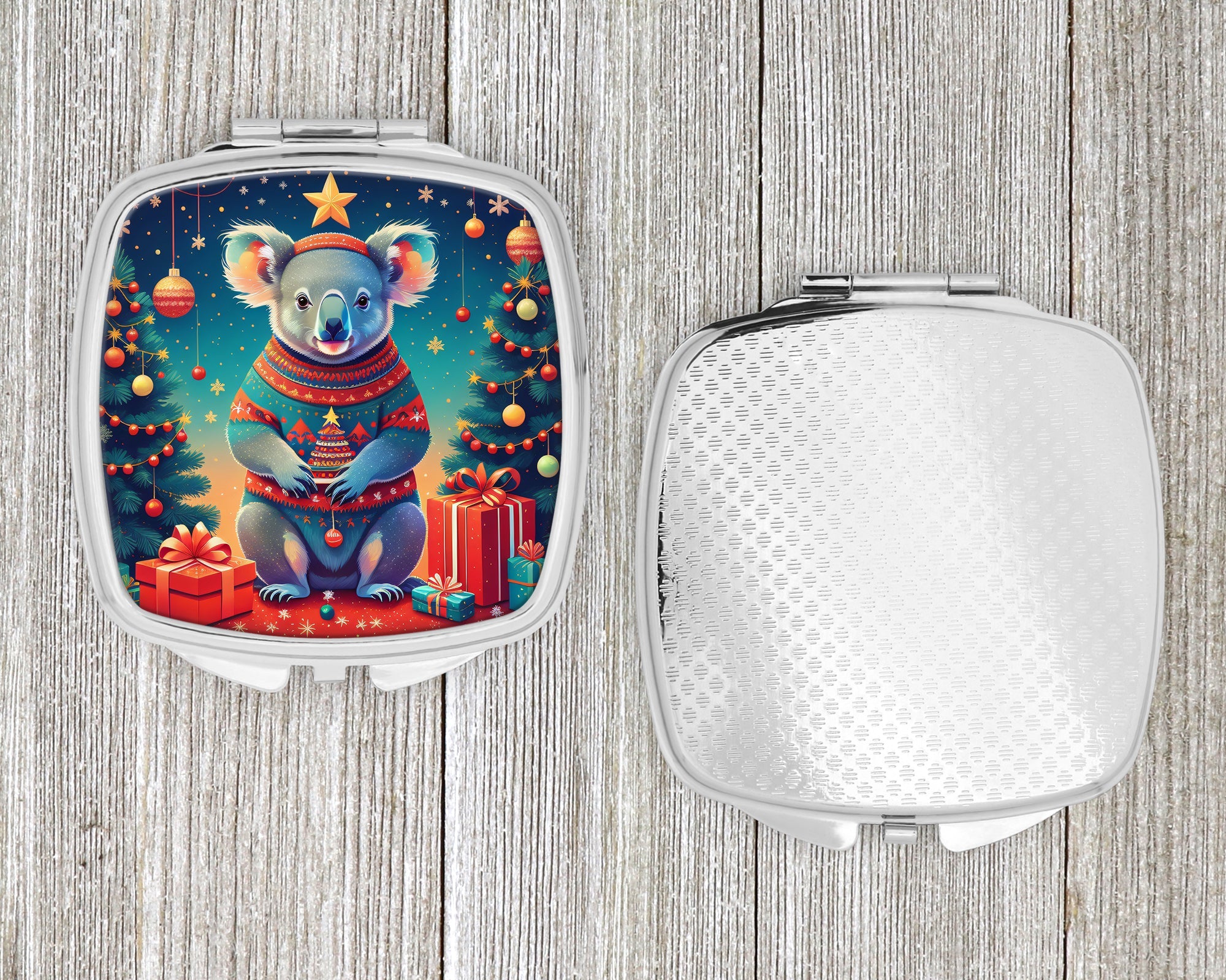Koala Christmas Compact Mirror Decorative Travel Makeup Mirror for Women Girls Gifts Pocket Makeup Mirror Folding Handheld