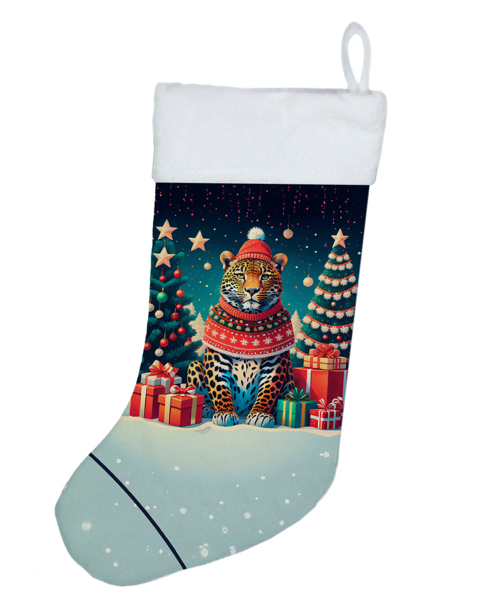 Leopard Christmas Holiday Stocking Double-Sided Print, Polyester Suede,11x18, Made in USA