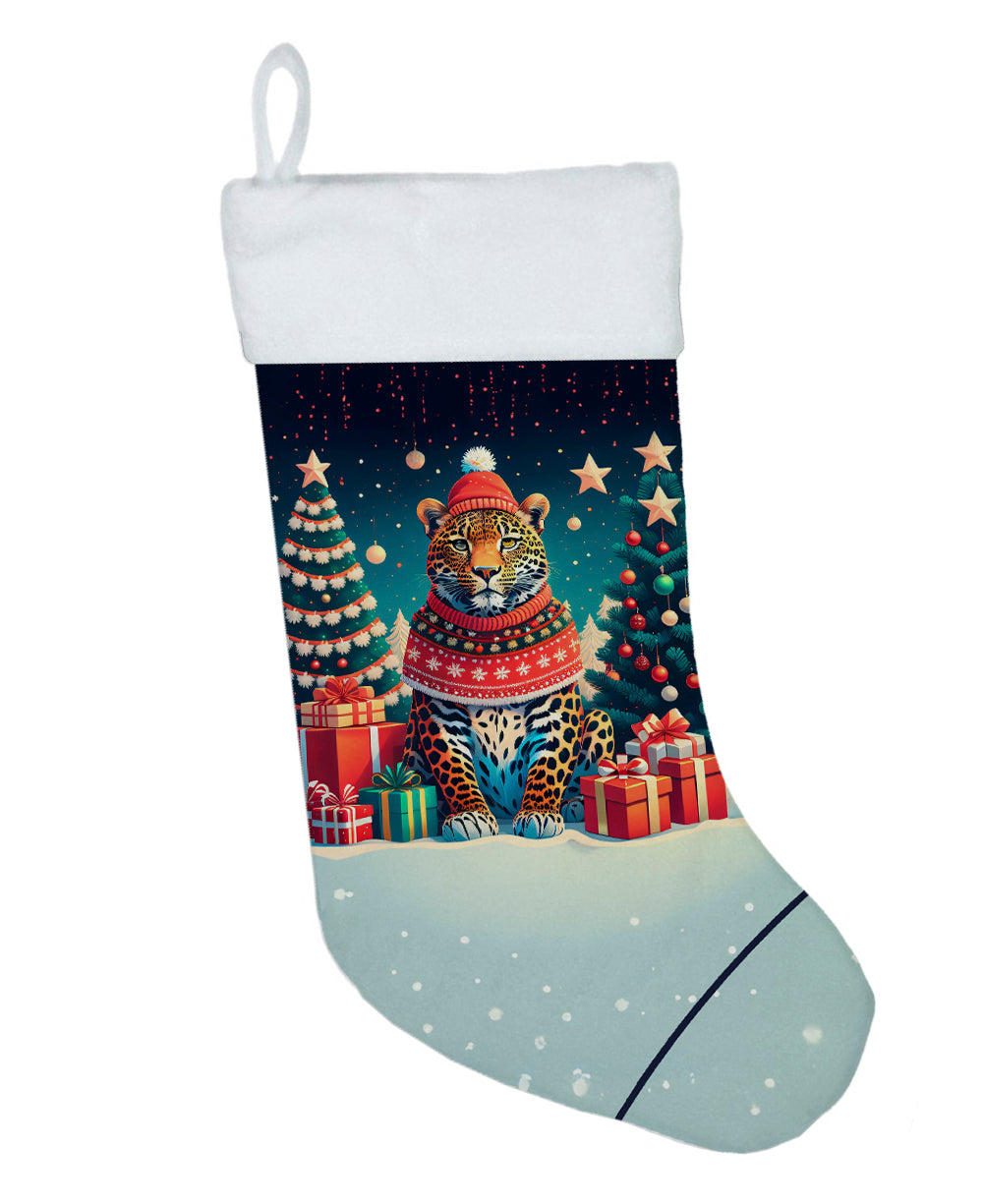 Leopard Christmas Holiday Stocking Double-Sided Print, Polyester Suede,11x18, Made in USA