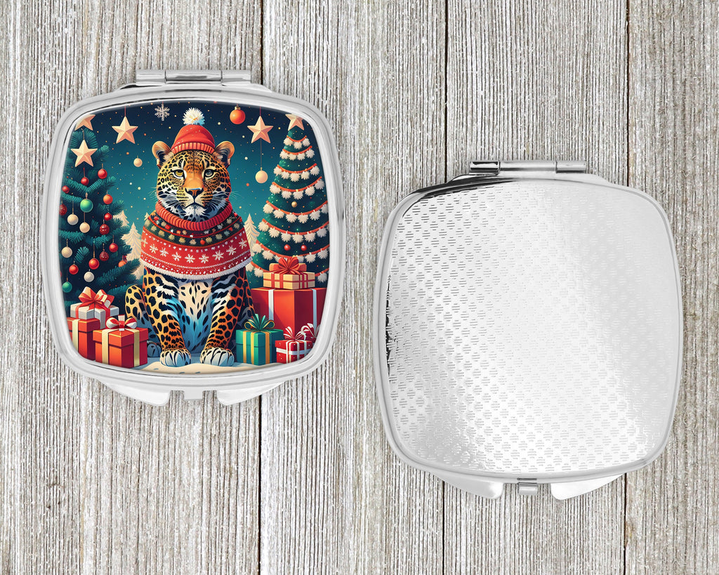 Leopard Christmas Compact Mirror Decorative Travel Makeup Mirror for Women Girls Gifts Pocket Makeup Mirror Folding Handheld