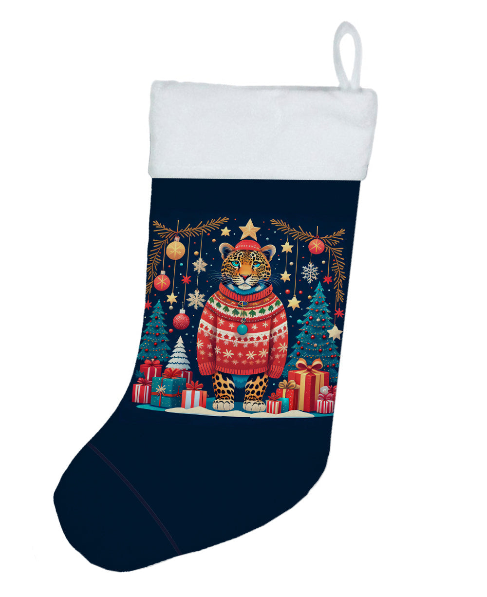 Leopard Christmas Holiday Stocking Double-Sided Print, Polyester Suede,11x18, Made in USA