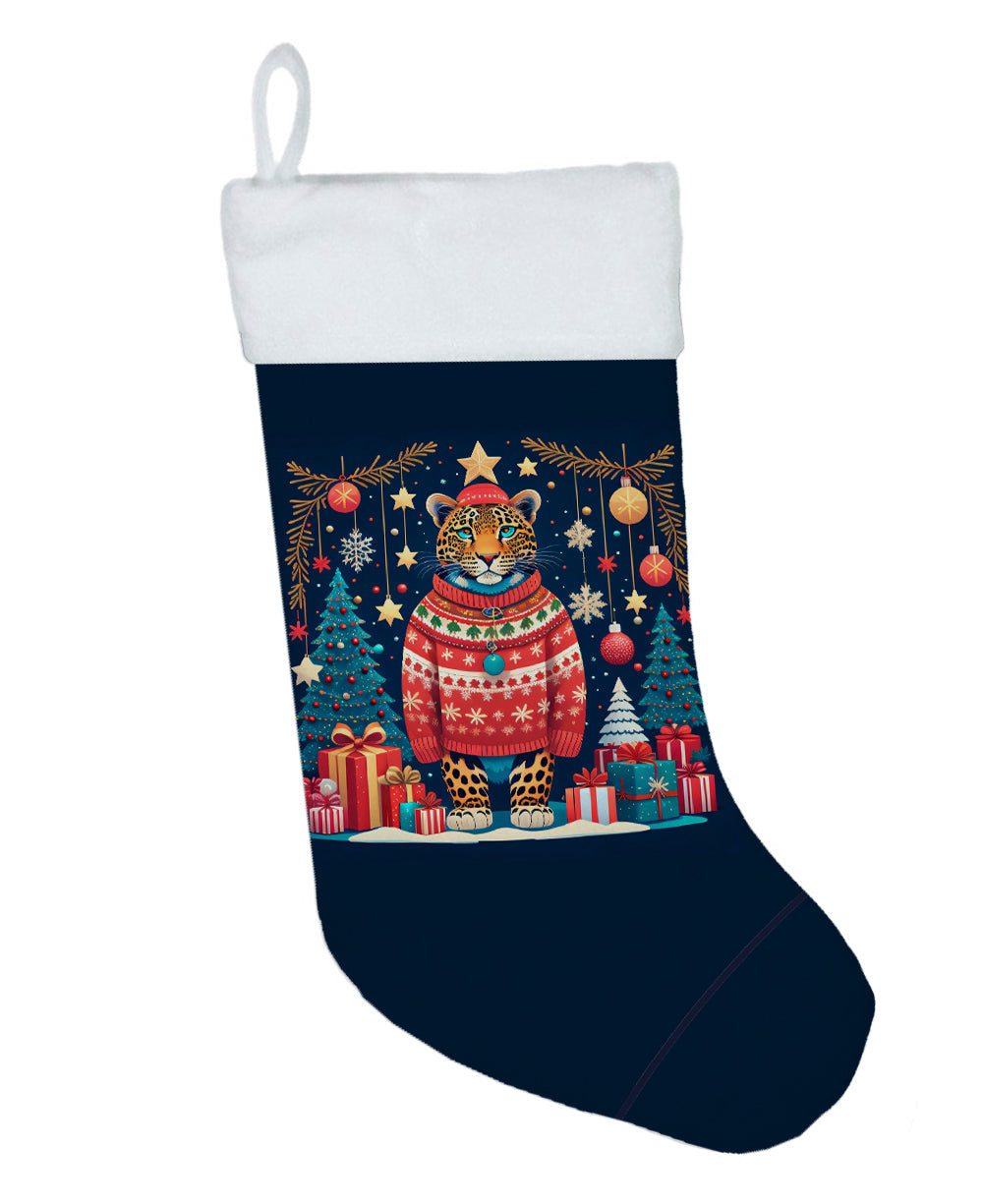 Leopard Christmas Holiday Stocking Double-Sided Print, Polyester Suede,11x18, Made in USA