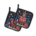 Leopard Christmas Pot Holder Set of 2 Heat Resistant Quilted Hot Pads 7.5 x 7.5 Inch, Insulated Kitchen Trivets for Cooking & Baking