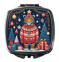Leopard Christmas Compact Mirror Decorative Travel Makeup Mirror for Women Girls Gifts Pocket Makeup Mirror Folding Handheld