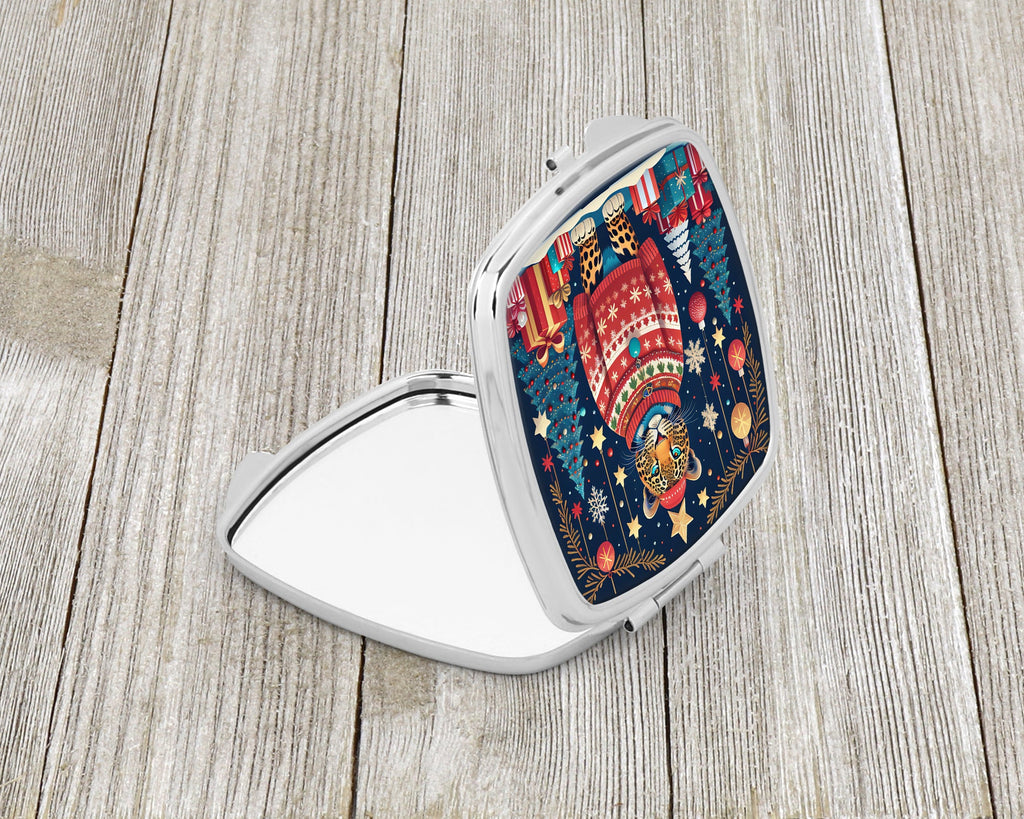 Leopard Christmas Compact Mirror Decorative Travel Makeup Mirror for Women Girls Gifts Pocket Makeup Mirror Folding Handheld