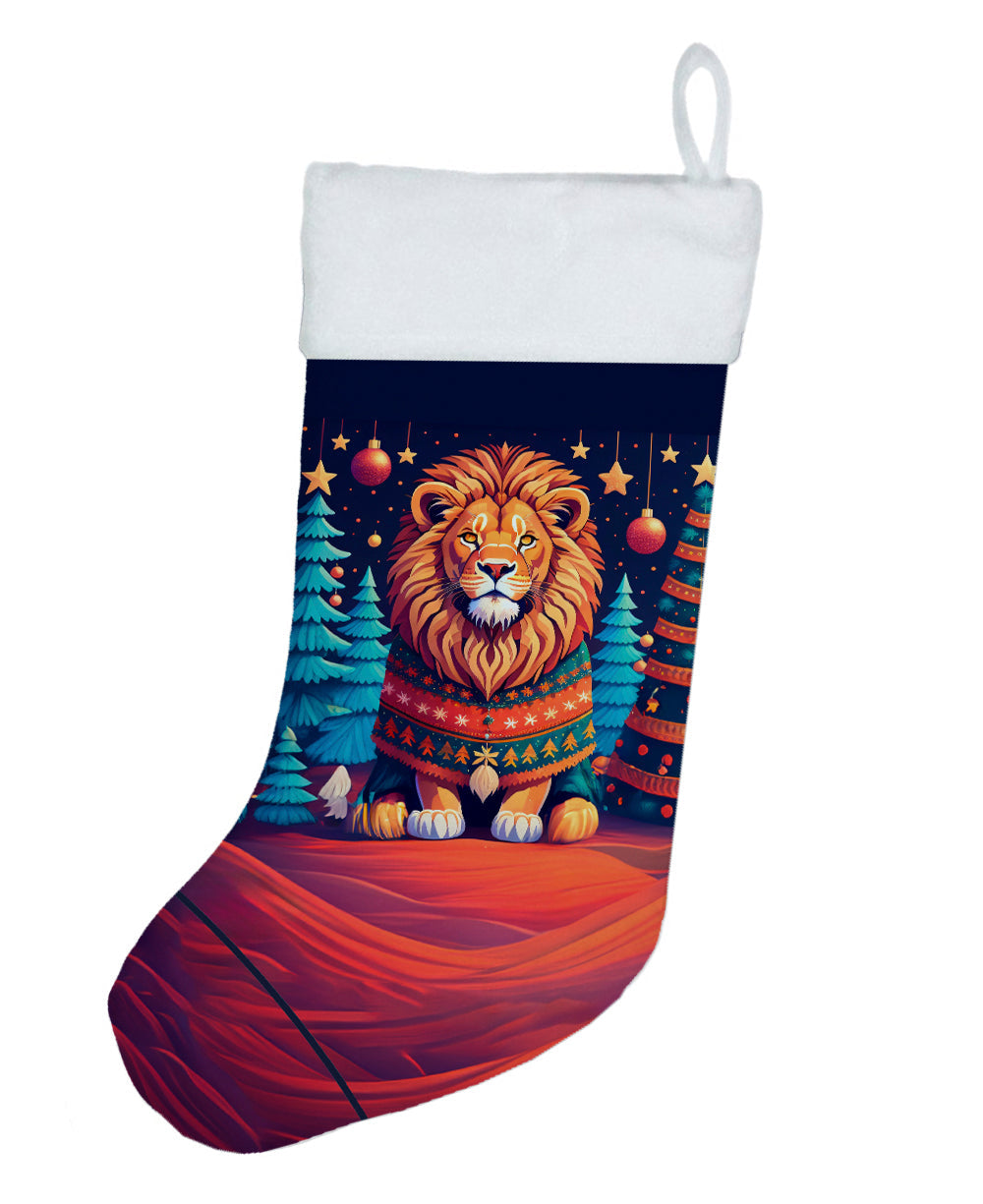 Lion Christmas Holiday Stocking Double-Sided Print, Polyester Suede,11x18, Made in USA